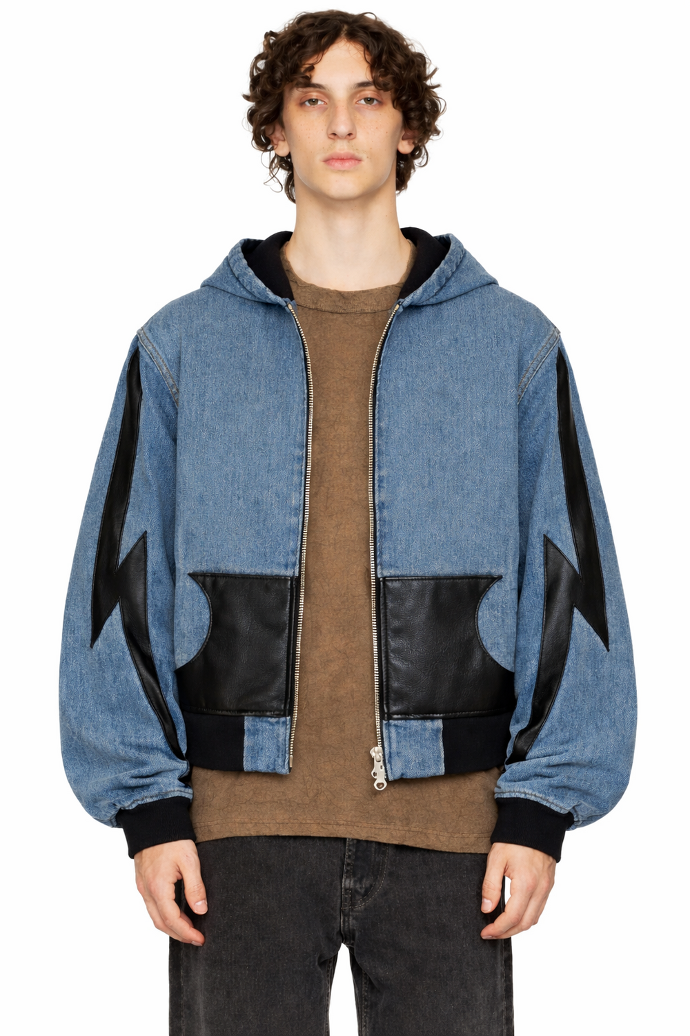 Man's Denim Lightning Hooded Jacket